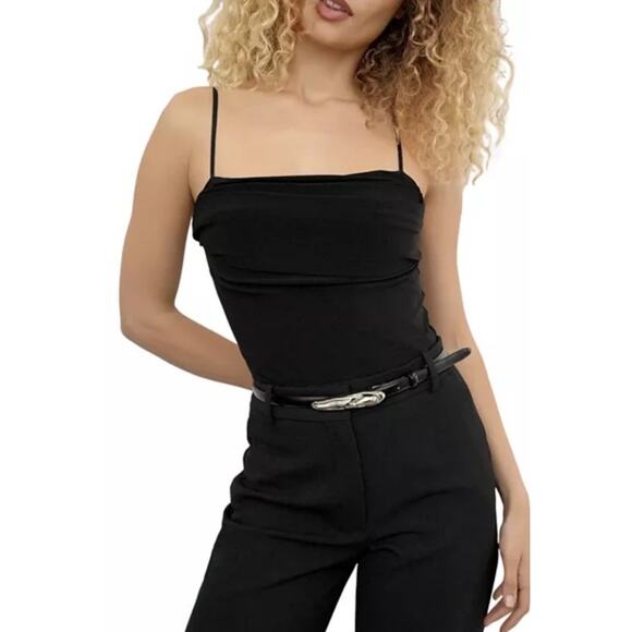 NWT Bloomingdale Women’s Ettika Liquid Luxe Black Leather Belt Gold Buckle Small main image 5